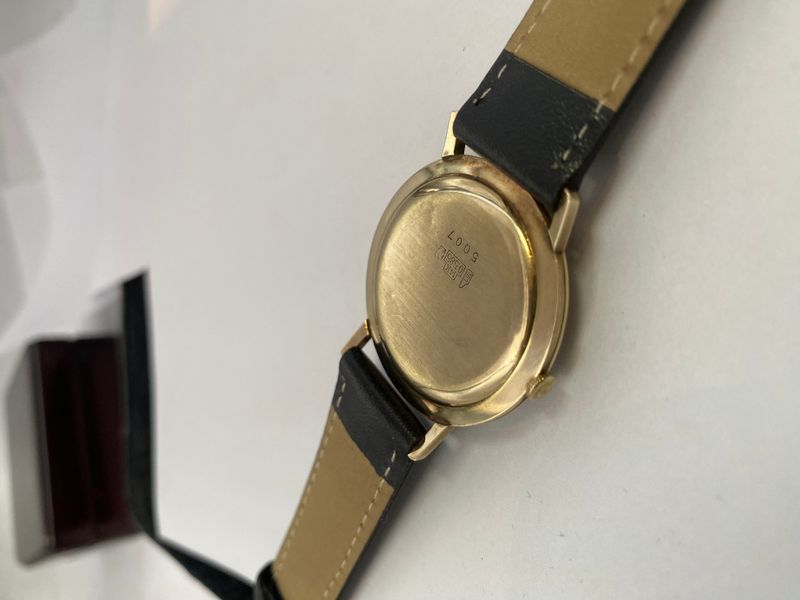 14 k Gull Edissa 21 Jewels Incabloc mekanisk m. sort reim
