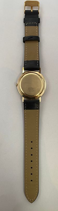 14 k Gull Edissa 21 Jewels Incabloc mekanisk m. sort reim
