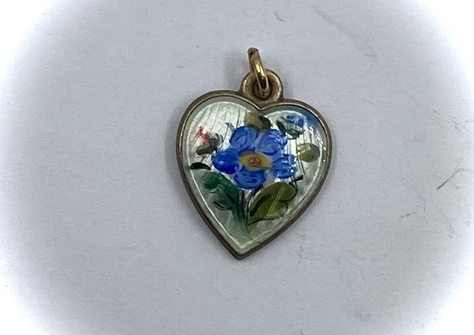 Hovedbilde Hjerte anheng 925 sølv med emalje,blomster motiv. ...