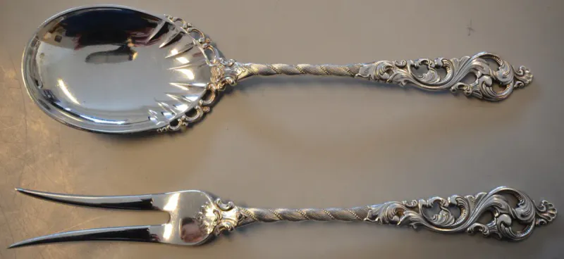 Dobbel rokokko: Anretningssett skje/gaffel 21,5 cm